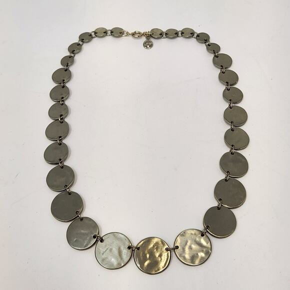 Loft Hammered Concentric Circle Silver Tone Necklace Signed Everyday Jewelry - Picture 3 of 5